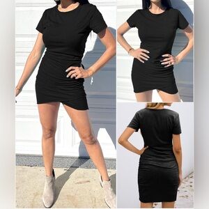 Women’s Ruched Bodycon Mini T-Shirt Dress – Short Sleeve Crew Neck - Size Medium